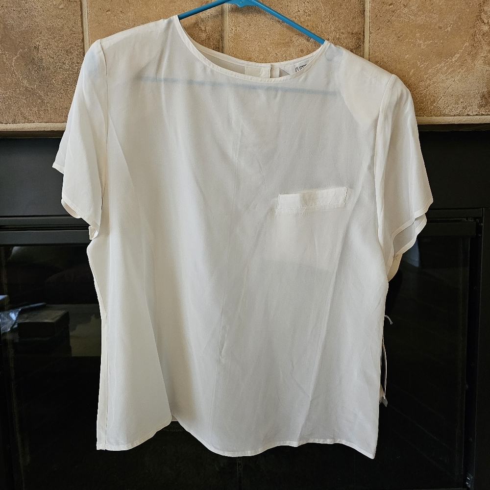 NWT Sunny Leigh Cream Silk Short Sleeve Blouse -Size L